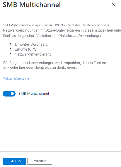 Screenshot: Dialogfeld zum Aktivieren/Deaktivieren des Features „SMB Multichannel“.