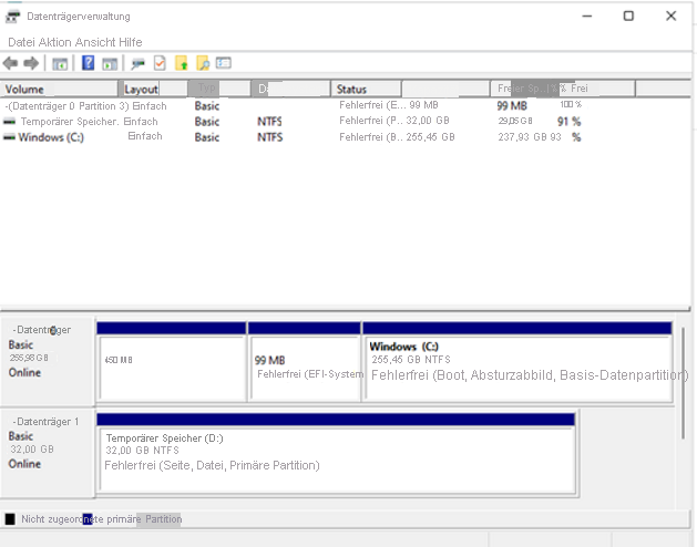 Screenshot showing the larger C: volume in Disk Manager.