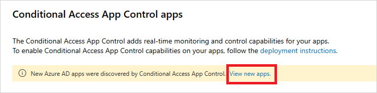 Conditional Access App Control, neue Apps anzeigen.