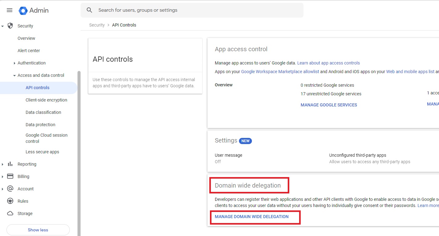 Manage domain wide delegation.