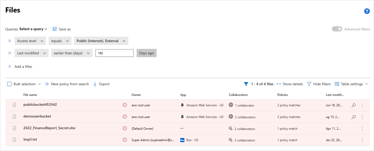 Dateifilter „Veraltet extern“.