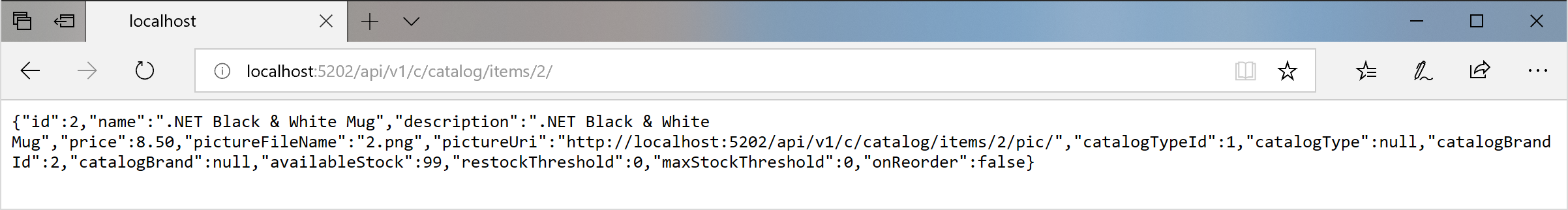 Screenshot of a browser showing a response going through API gateway.