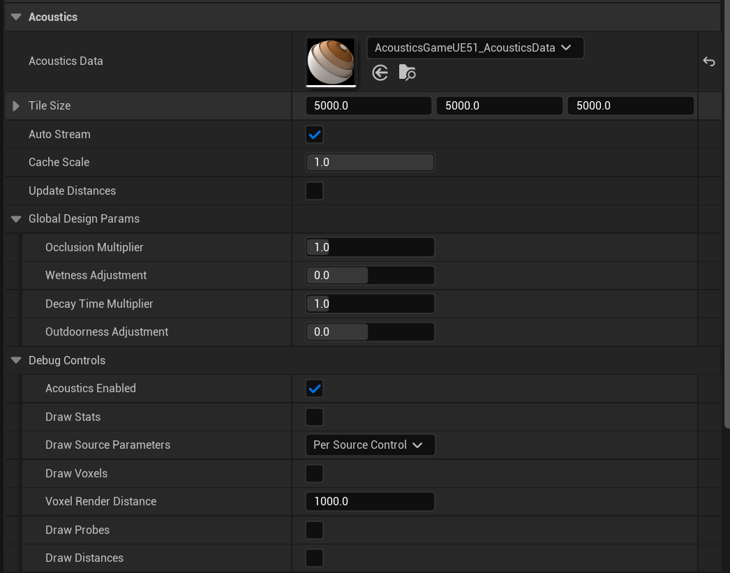 Screenshot of Unreal Acoustics Space Controls