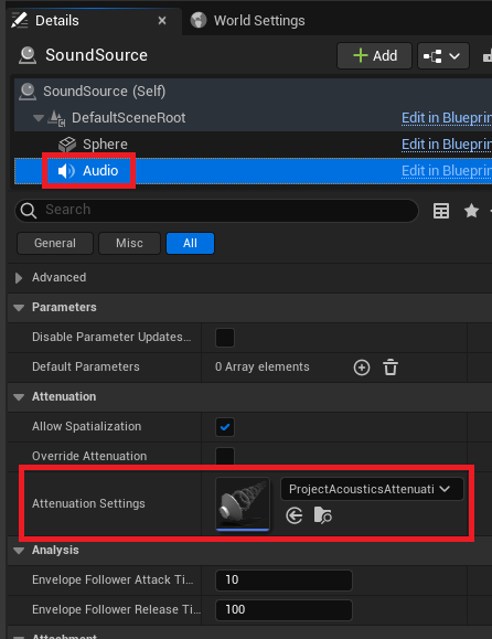 Attenuation on audio source