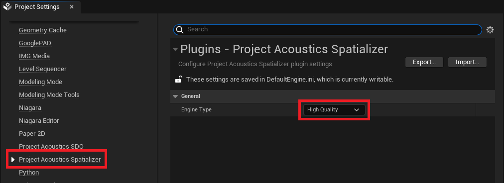 Quality level settings on spatializer processing