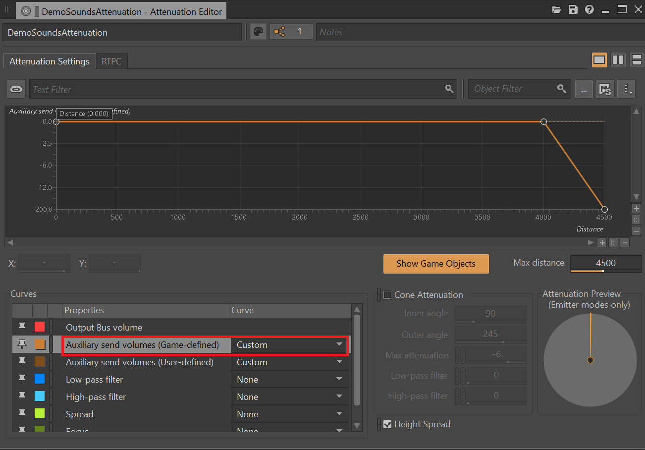 Screenshot of adjusting game-defined aux curves