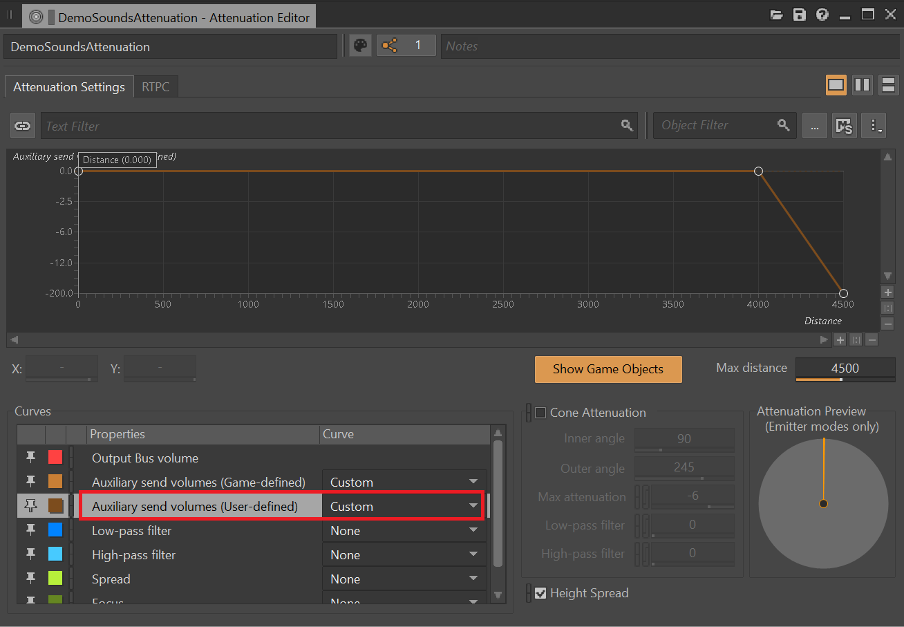 Screenshot of adjusting user-defined aux curves