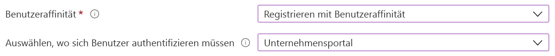 Registrieren Sie macOS-Geräte im Intune Admin Center und Microsoft Intune mithilfe der direkten Registrierung. Wählen Sie ohne Benutzeraffinität registrieren aus.