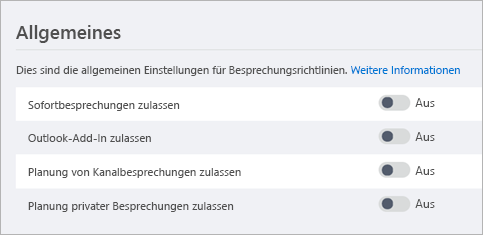 Screenshot der Einstellungen im Microsoft Teams Admin Center.