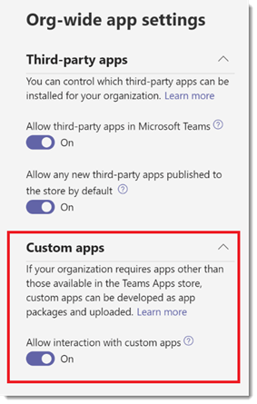 Screenshot zeigt organisationsweite benutzerdefinierte App-Einstellungen.