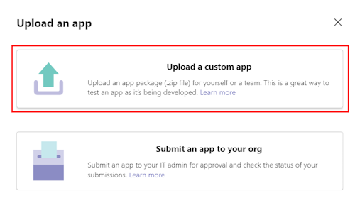 Screenshot: Option zum Hochladen einer benutzerdefinierten App