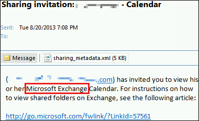 Screenshot des Inhalts eines freigegebenen Kalenders mit Microsoft Exchange, der vor dem Namen des freigegebenen Kalenders angezeigt wird.