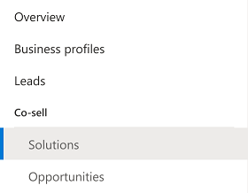 Screenshot eines Dropdownmenüs mit Co-Sell-Lösungen, die im Arbeitsbereich 