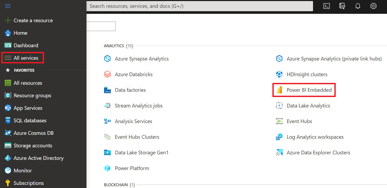 Screenshot von Azure-Diensten im Azure-Portal.