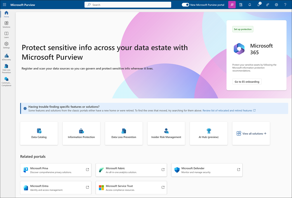 Startseite des Microsoft Purview-Portals.