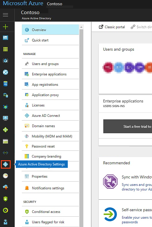 Screenshot des Azure Active Directory-Einstellungssymbols in der Navigationsleiste.