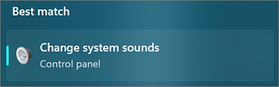 Screenshot: Suchergebnisse für „Systemsounds ändern“ in Windows 11