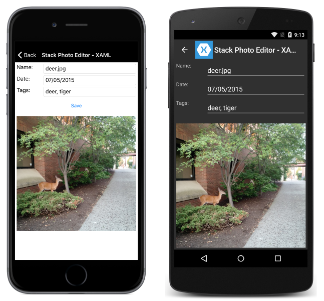 Screenshot: Fotoanwendung StackLayout im Hochformat