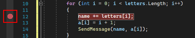 Screenshot eines Haltepunkts in Visual Studio 2022.
