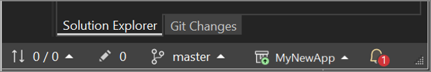 Screenshot der Repository-Statusleiste unterhalb des Projektmappen-Explorers in Visual Studio.