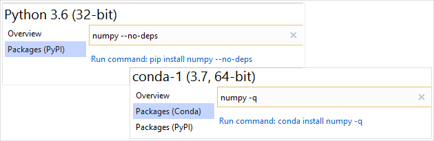 Verwenden von Argumenten für Pip- und Conda-Installationsbefehle