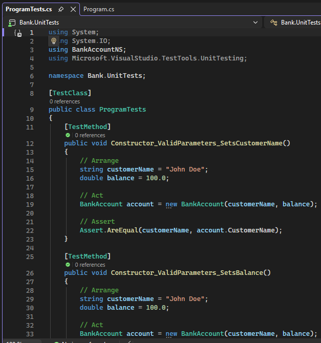 Screenshot des generierten Beispieltests.