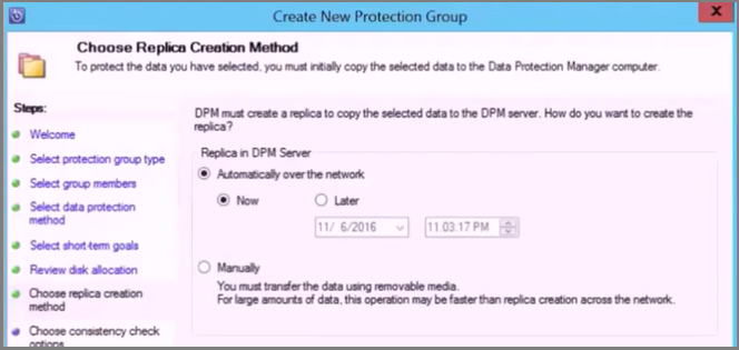 Screenshot zeigt, wie Sie die Replikaterstellungsmethode auswählen.
