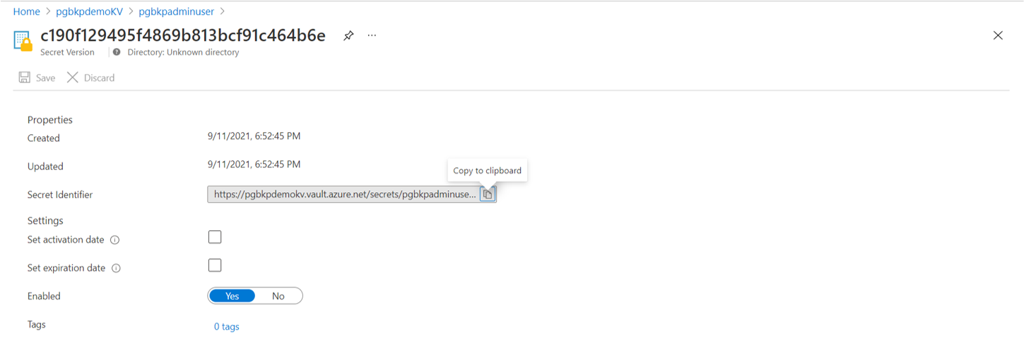 Screenshot, der zeigt, wie Sie einen geheimen U R I erhalten.