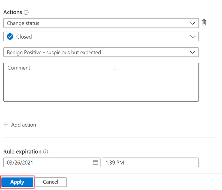 Screenshot: Fertigstellen der Erstellung und Anwendung einer Automatisierungsregel in Microsoft Sentinel