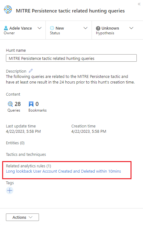 Screenshot: Details zur Suche mit der zugehörigen Analyseregel