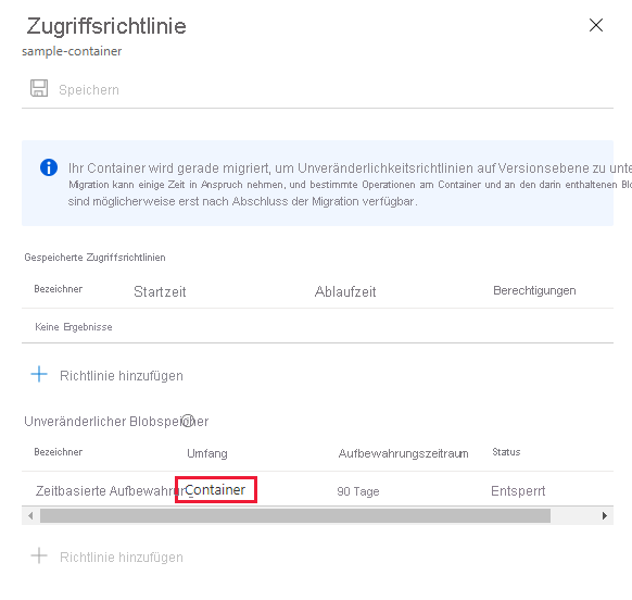 Screenshot: Containermigration in Bearbeitung