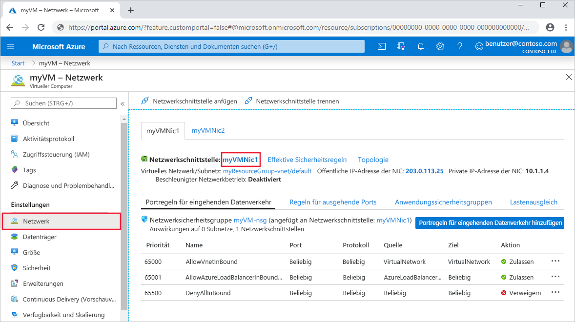 Screenshot der Netzwerkschnittstelle in den VM-Einstellungen.