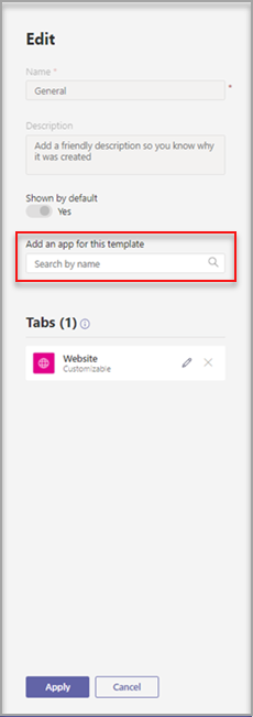 Fügen Sie eine App für diese Vorlagenoption hinzu.