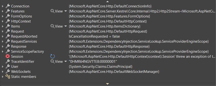 Wenig hilfreiche Debuggeranzeige des HttpContext-Typs in .NET&nbsp;7.