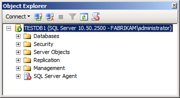 Klicken Sie im bereich Objekt-Explorer mit der rechten Maustaste auf den übergeordneten Serverknoten (z. B. TESTDB1), und klicken Sie dann auf