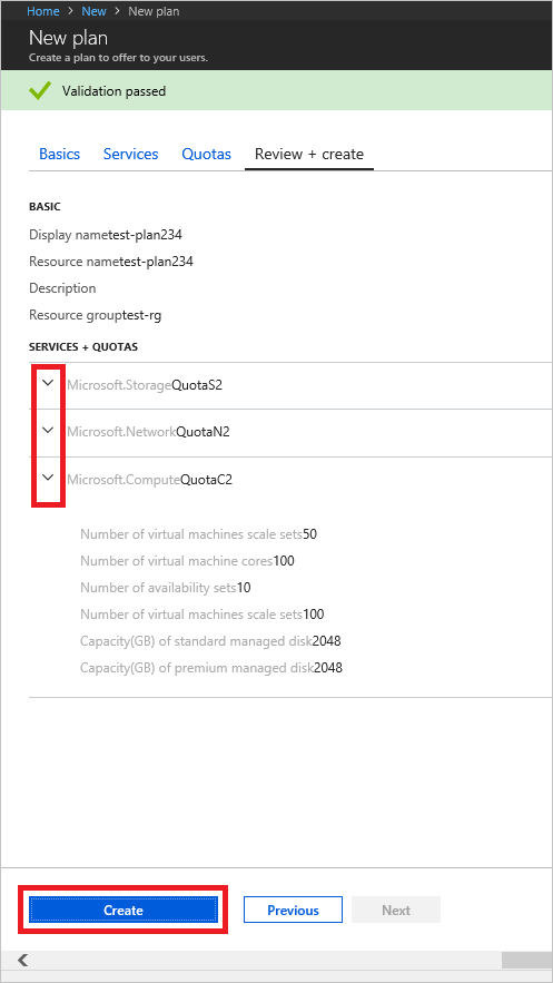 Der Screenshot zeigt, wie der Plan in Azure Stack Hub erstellt wird.