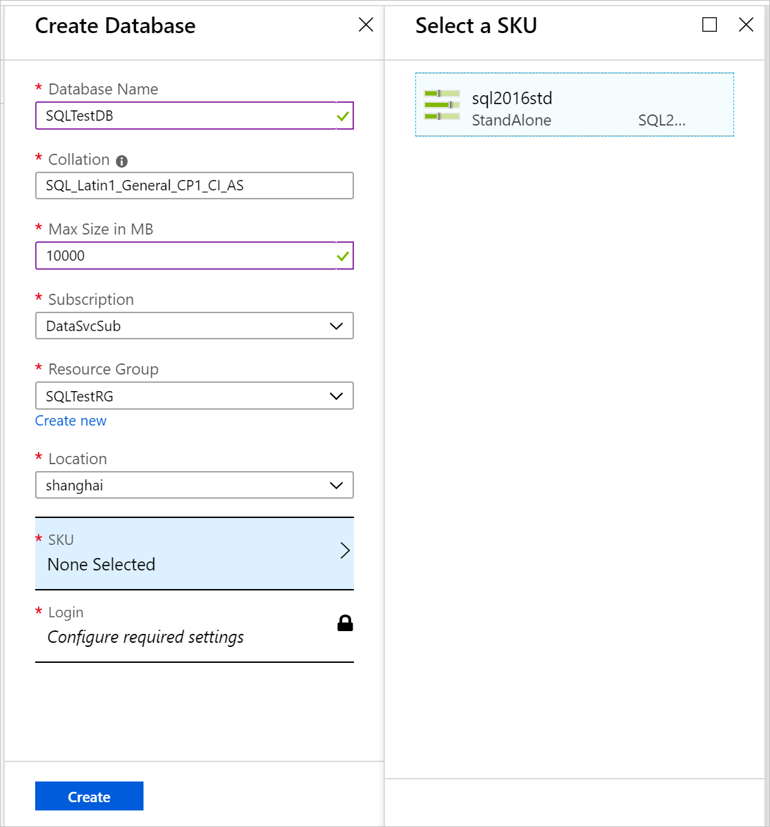 Erstellen Sie im Azure Stack Hub-Benutzerportal eine Datenbank.