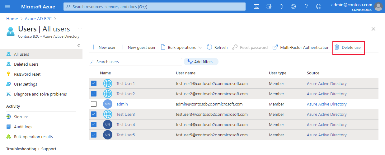 Löschen von Benutzern