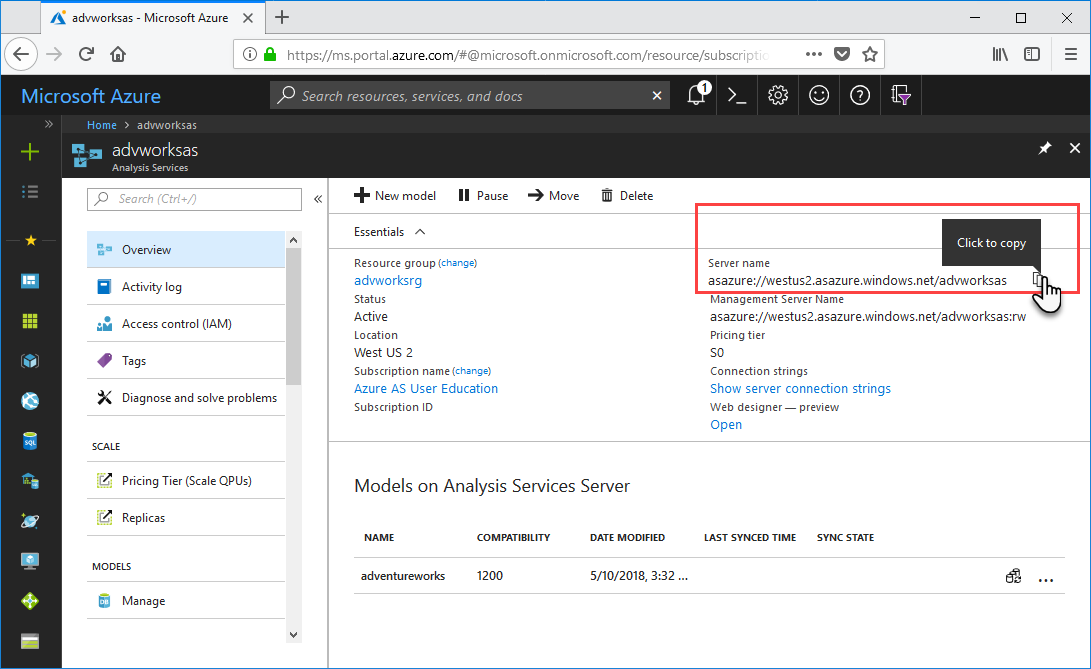 Get server name in Azure