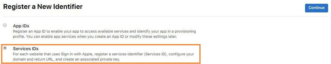 Registrieren einer neuen Dienst-ID im Apple Developer-Portal