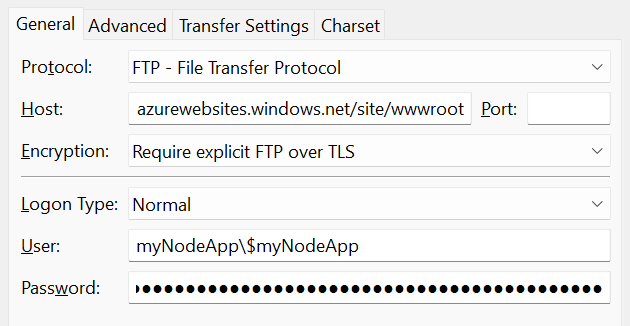 FTPS-Verbindungsdetails