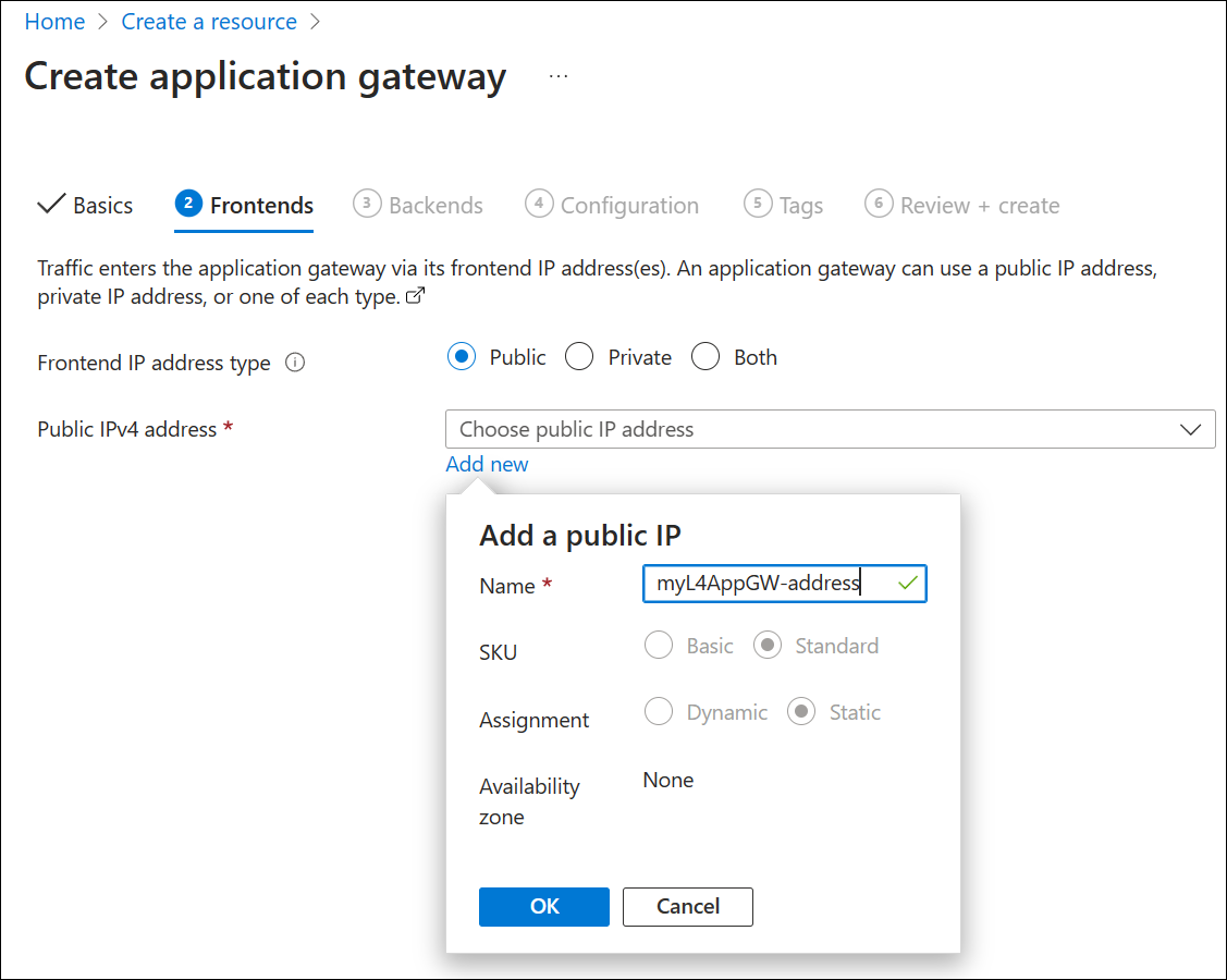 Screenshot der Erstellung einer neuen öffentlichen IP-Adresse.