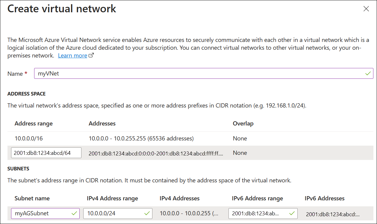 Screenshot: Neues Anwendungsgateway erstellen: Virtuelles Netzwerk.