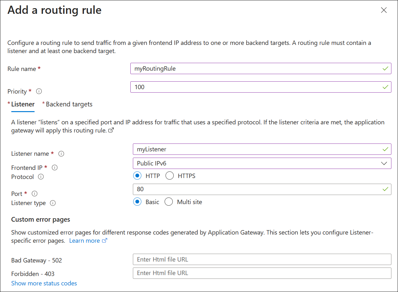 Screenshot: Neues Anwendungsgateway erstellen: Listener.