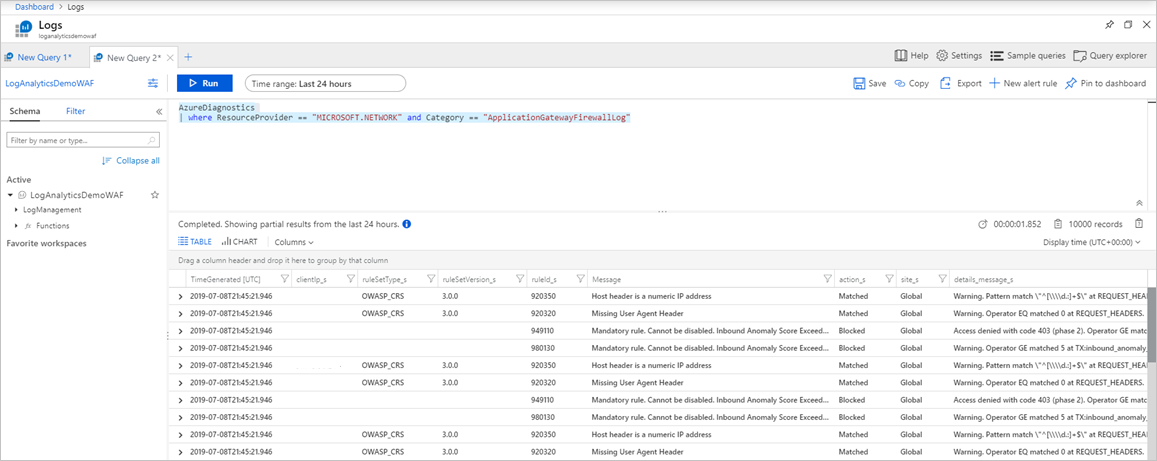 Screenshot: Log Analytics-Abfrage.