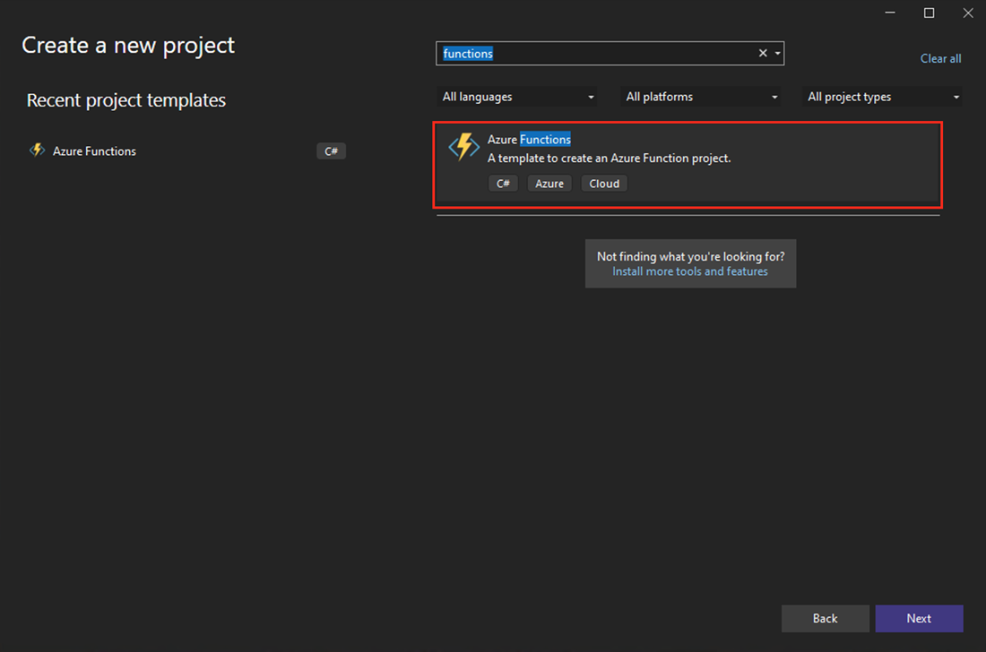 Screenshot des Dialogfelds „Neues Projekt“ in Visual Studio.