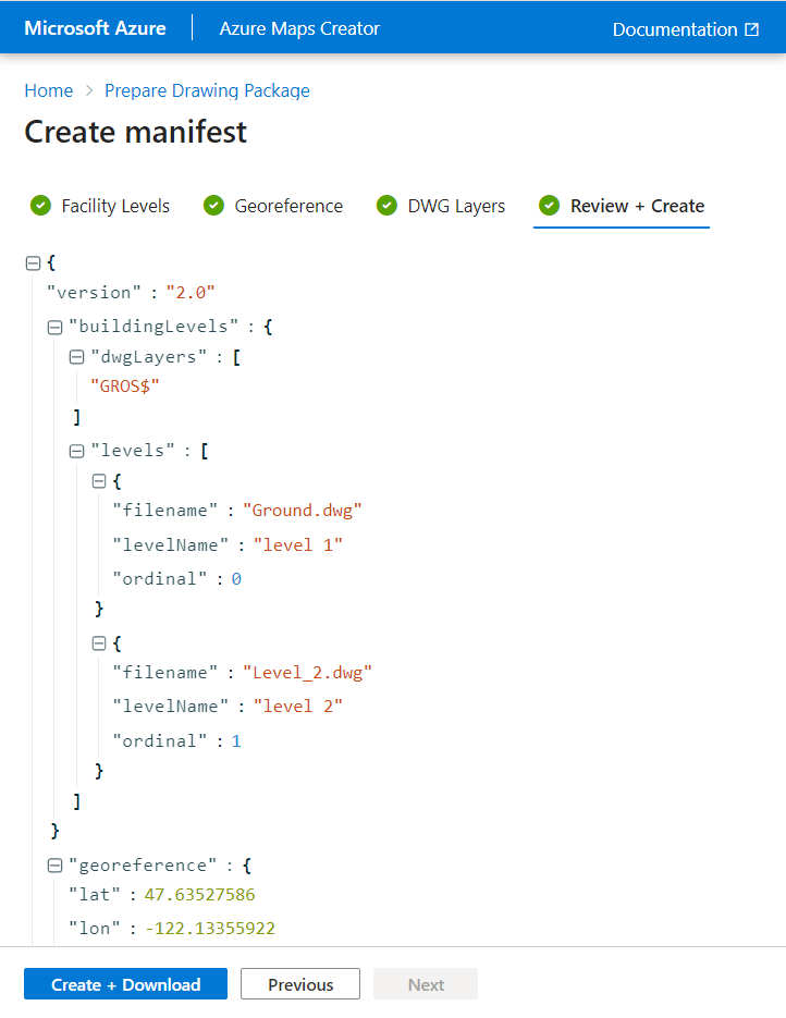 Der Screenshot zeigt das JSON-Manifest.
