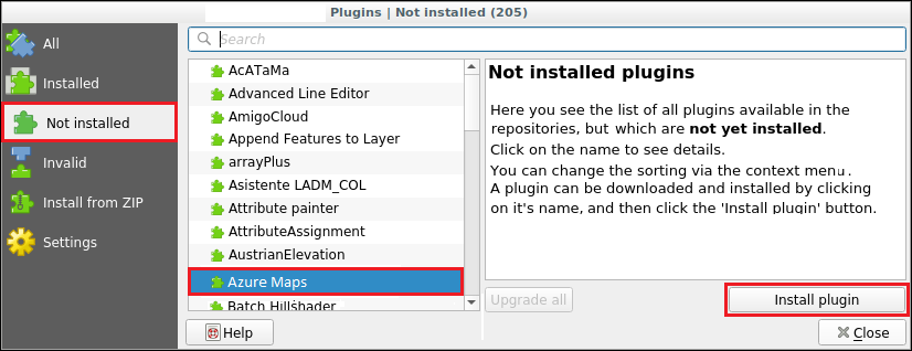 Ein Screenshot, der das QGIS-Plug-In für die Installation zeigt.