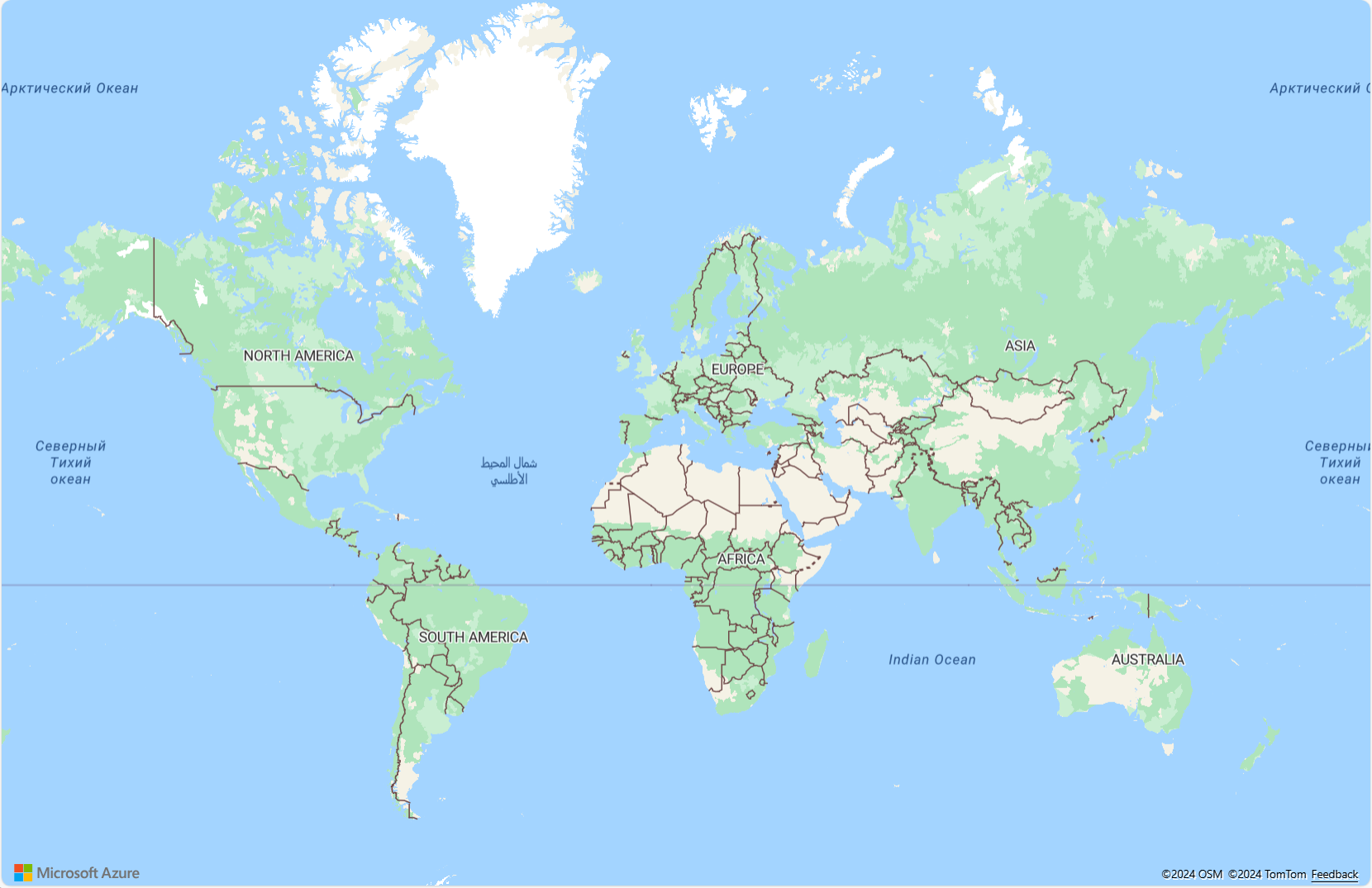 Ein Screenshot zeigt die einfachste Karte, die Sie erstellen können, indem Sie die Atlas-Karten-API mit Ihrem Azure Maps-Abonnementschlüssel aufrufen.