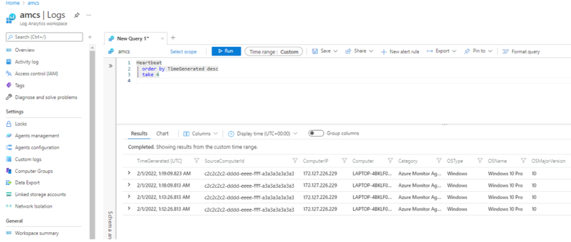 Diagramm: Agent-Heartbeatprotokolle im Azure-Portal